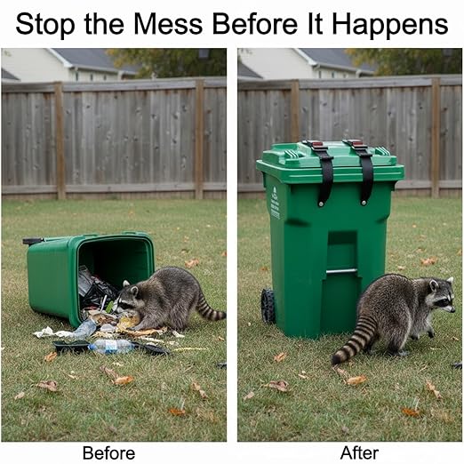 2pcs Trash Can Lock for Animals Bear Raccoon Proof Outdoor Garbage Can Lid Lock Adjustable Animal Proof Locking Strap for 32 to 96 Gallon Trash Bins Easy to Install