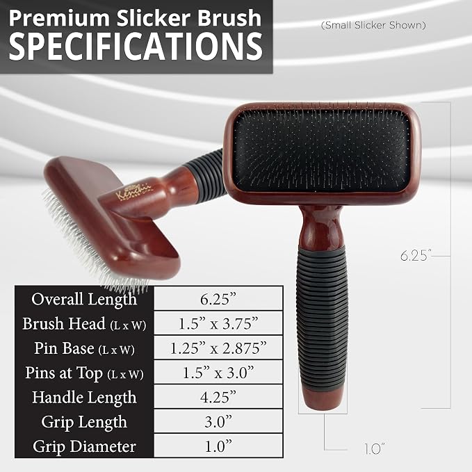 Kenchii Slicker Brush for Dogs, Professional Dog Grooming Brush for Loose Fur, Tangles, Long Short Haired, Stainless Steel Pins, Maplewood Handle, Small
