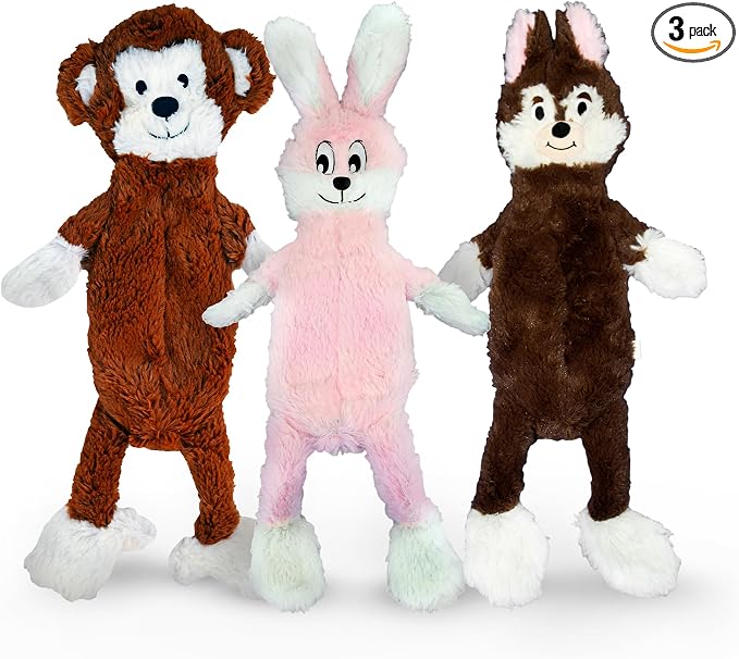 FGA MARKETPLACE Pack of 3 Flat NO Stuffing NO Squeak Plush Dog Toy, Funny Style Will Entertain Your Pet for Hours, Recommended for Small and Medium Dog 21 INCH Long