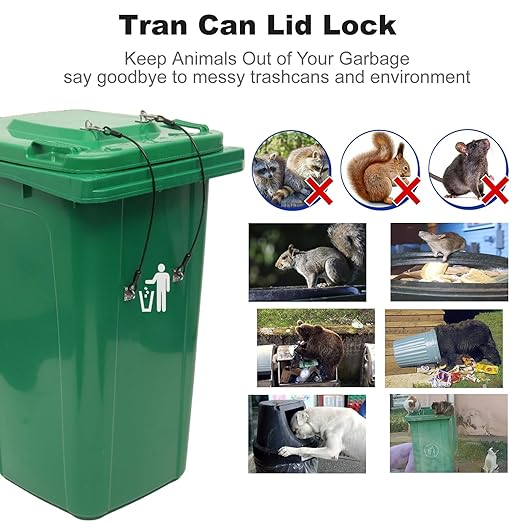 Trash Can Locks Garbage Can Lid Locks for Animals, Bear Raccoon Squirrel Dog Proof Trash Can Lock, Weather-Resistant Universal Trash Bin Lock for Outdoor Trash Cans with Stainless Steel Hasps, 4 PCS