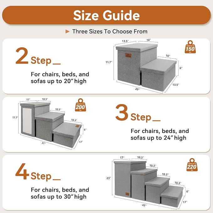 Zerbuger Dog Stairs with Storage, Grey Cat Scratcher 3 Steps Ramp no Condo | 18" H Wider Dog Steps for High Beds Couch, Folding Storage Pet Stairs Gift for Climbing Small/Medium/Large Old Dogs Cats