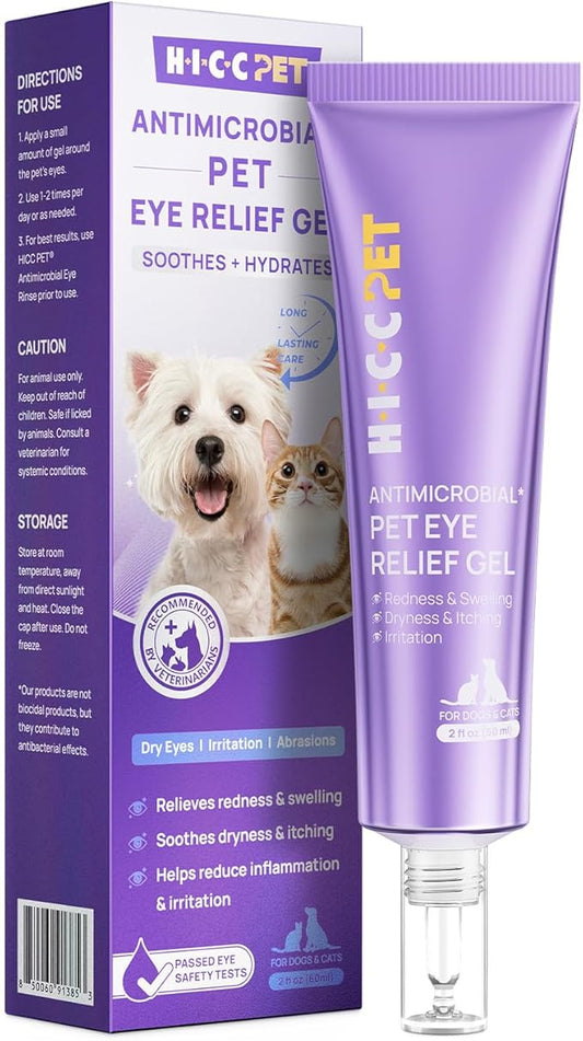 HICC PET Dog Eye Gel, Vet-Trusted Dog Eye Gel Drops, Pet Eye Cleanser Wash, Moisturizes & Refreshes Dry Eyes, Gentle Daily Pet Eye Care Alternative for Dogs, Cats, Horses. 2 fl oz