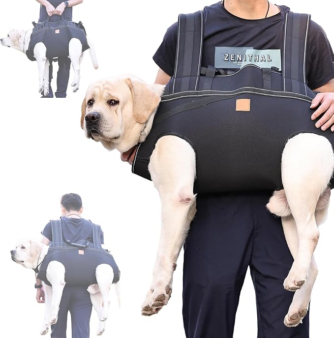 Dog Lift Harness Backpack Carrier for Large Dogs, Full Body Sling with Handle, Dog Harness for Joint Injuries, Arthritis, Ideal for Stairs, Elderly Dogs (Black 2XL 50-66 LBS)