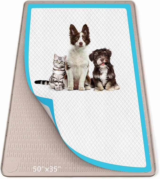 Pee Pad Holder for Dogs 50''x35'' Silicone Puppy Pee Pad Tray, Khaki | Extra Large Dog Potty Tray Leak-Proof, High Edge, No Spill Training Pads for Floor Protection, No Pee Pads