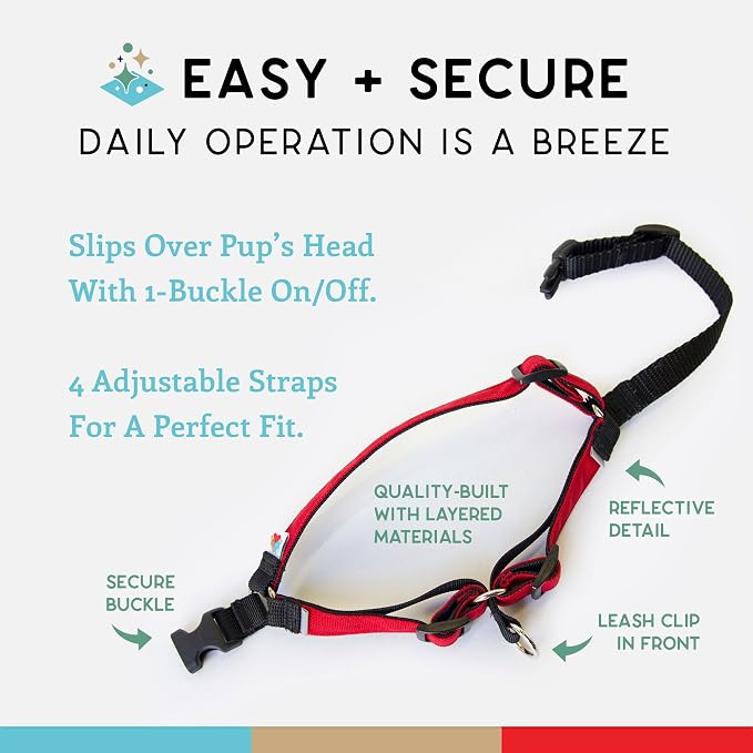 No Pull Dog Harness | Comfortable Training Harnesses | Effective No Pull Design | Ideal for Large Sized Dog | 4-Point Adjustable(XL - 30~36 inch Girth, Red)