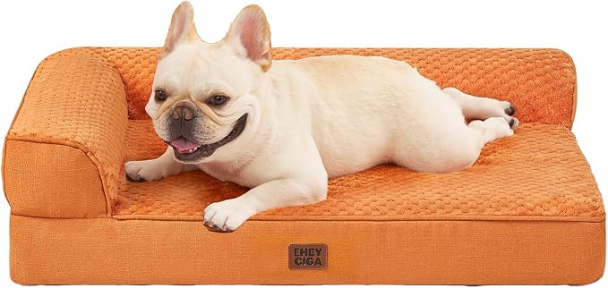 EHEYCIGA Orthopedic Dog Bed Medium Size, Memory Foam Dog Bed, Pumpkin | Small Dog Sofa with Washable Removable Cover, Waterproof Pet Couch for Crate with Nonskid Bottom, 30x20x6