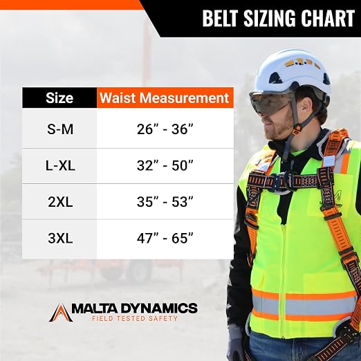 Razorback Elite MAXX - Safety Harness and Fall Protection Kit with Sewn in Lumbar Support Belt and Built-in Rescue Handles for Fall Arrest, OSHA & ANSI Compliant (Small-Medium)