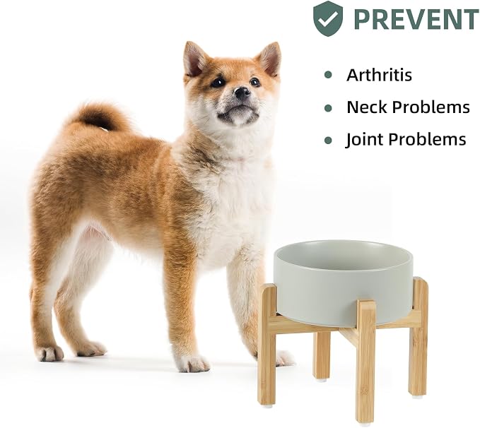 Havniva Dog Bowls Elevated, Ceramic Dog Food and Water Bowl | 7.3” Raised Dog Food Bowl, Elevated Dog Bowls with Bamboo Stand, Non-Slip Dog Water Bowl for Medium Dog, Large Capacity