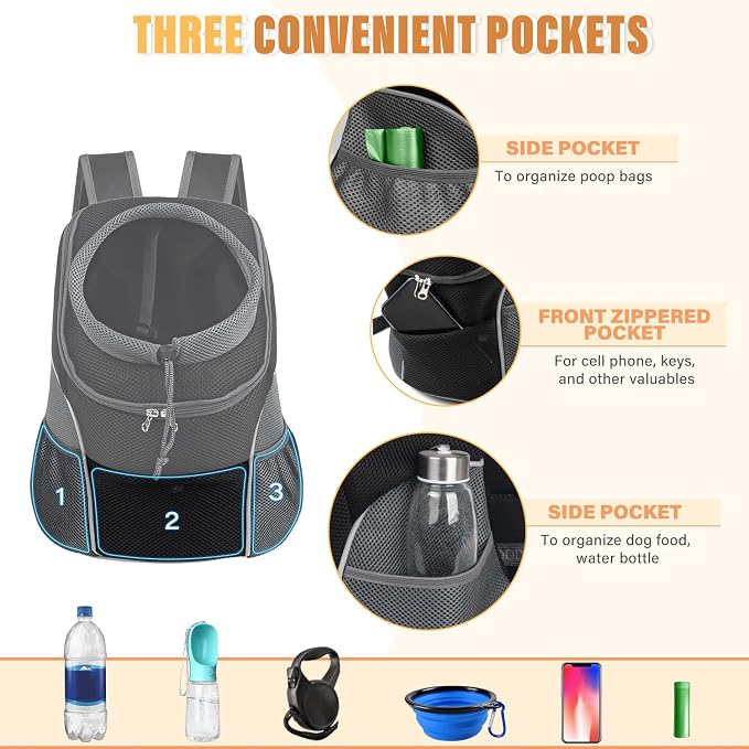YUDODO Dog Front Carrier Backpack, Adjustable Breathable Dog Backpack | Ventilated, Safety Belt, Lightweight, Reflective Strip, Pocket Storage, For Walking Hiking Outdoor, Black, M