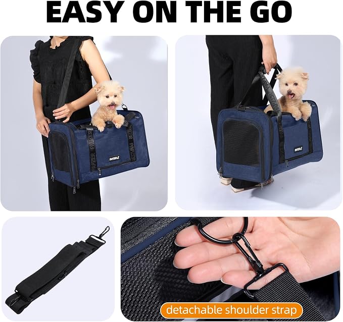 Cat Carrier for Travel, Soft-Sided, Top Loading, Privacy Curtain, to 20 lbs | Medium Pet Carry Bag Nervous Cat, Vet Visits Car Transport, Luggage Sleeve Suitcase Attachable Small Puppy Crate Kennel Navy
