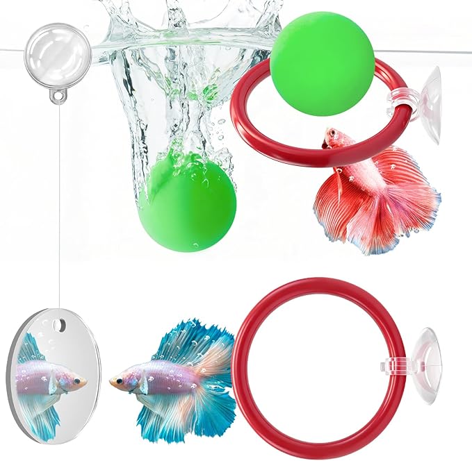 Betta Fish Toys,Including Betta Feeding Ring and Floating Betta Sports Mirror,Betta Enrichment Toys for Small Tank,Betta Fish Tank Accessories