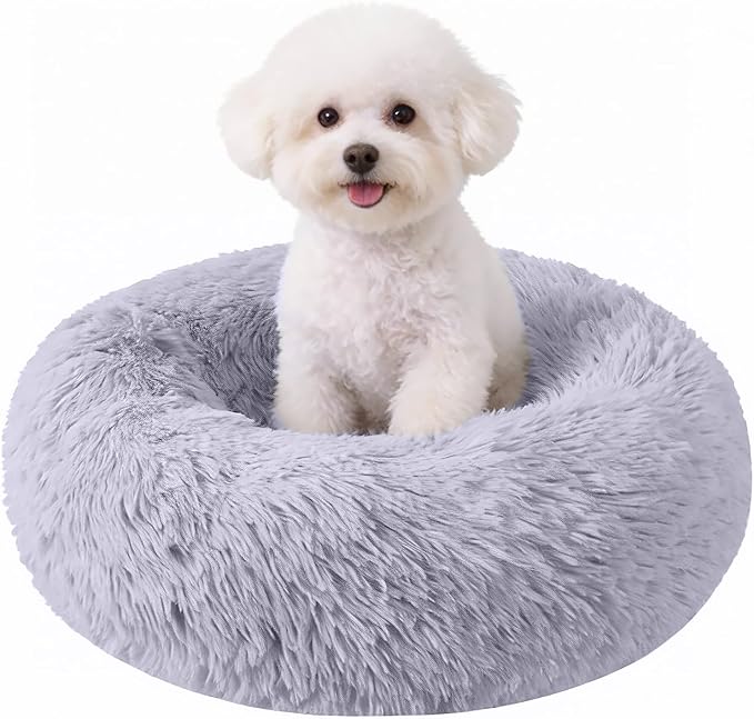 Cat Beds for Indoor Cats, Washable 20" Donut Pet Bed for Small Dogs | Fluffy pet bed with cozy plush comfort and supportive raised sides, perfect for lounging, napping and relaxing indoors.