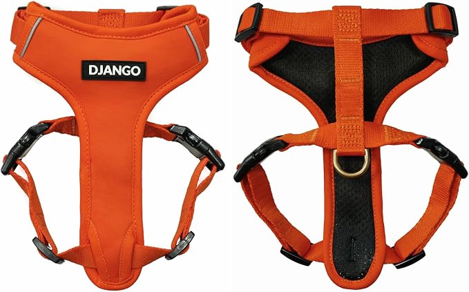 Adventure Dog Harness - Stylish, & Durable Large Dog Harness for Outdoor Adventures and Everyday Wear - Sunset Orange Neoprene Adjustable Harness for Dogs with Reflective Piping & Brass D-Ring