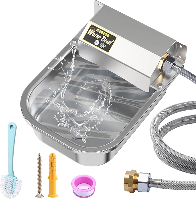PETTEN 3L Automatic Dog Water Bowl Dispenser, Stainless Steel Self-Filling Water Bowl for Large Dogs & Outdoor Auto-Filling Fresh Water with 3/4" GHT Hose Connection