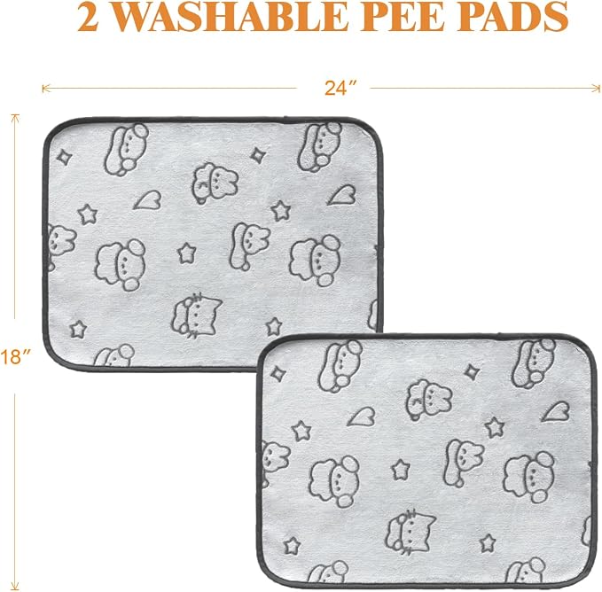 Reusable Puppy Pads, Washable Pee Pads, Leakproof 18"x 24" 2 Pack | High Absorbency Dog Training Pads, Wee Wee Pads With Waterproof Non-Slip Base For Indoor Potty, Crates, Playpen & Senior Dogs