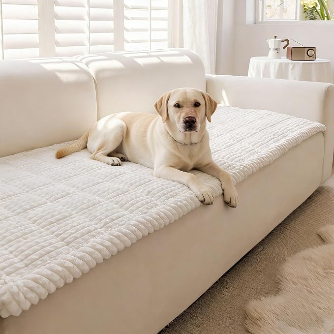 Couch Cover for Dogs Washable, Non-Slip Pet Couch Covers for Sofa, Fuzzy Dog Couch Cover Blanket Thick Soft Plush for Furniture Protector (White, 27.6" x 47.2"/70 x 120cm)