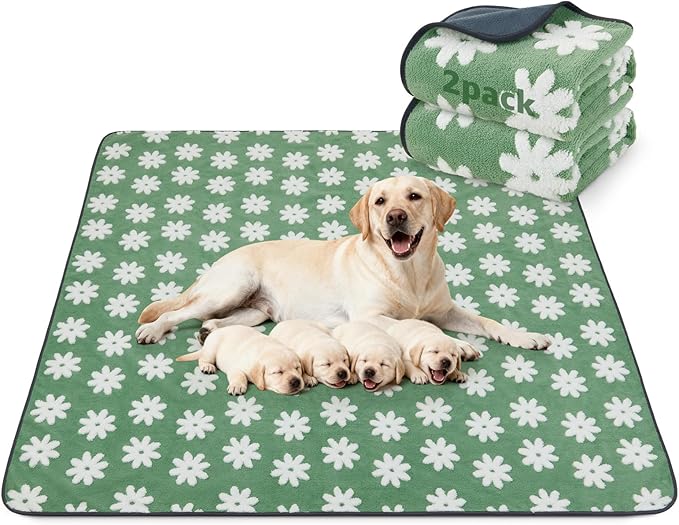 LOOBANI Extra Large Whelping Pad, 48"x48" Dog Pee Pads Washable, 2 Pack | Soft Reusable Dog Playpen Mat, Fast Absorbent, Non Slip, Waterproof And Leakproof For Floor, Crate, Potty Training
