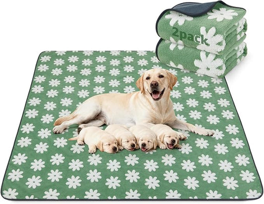 LOOBANI Extra Large Whelping Pad, 48"x48" Dog Pee Pads Washable, 2 Pack | Soft Reusable Dog Playpen Mat, Fast Absorbent, Non Slip, Waterproof And Leakproof For Floor, Crate, Potty Training