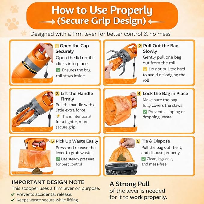 Dog Pooper Scooper for Large Small Dogs - Portable Eco-Friendly Lightweight Poop Scooper for Dogs, Mini Waste Picker for Lawn, Grass, Gravel, and Easy to Carry (7.4 x 2.8in) Orange
