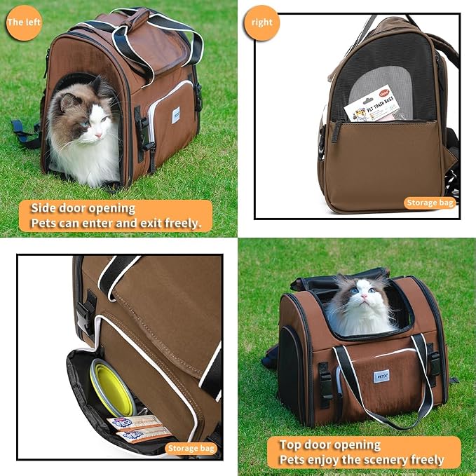 Pet Backpack Carrier for Small Dogs Medium Cats, Puppies,Breathable and Collapsible Design, Portable Travel Bag for Bearded Dragon,Rabbit Cage (Dark Brown, Small)