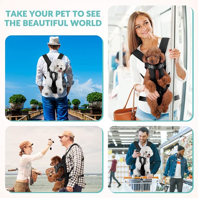 Lukovee Dog Backpack Carrier, Adjustable Front Carrier for Small Breeds | Legs Out Easy-fit, Hands Free, Lightweight, Dog Chest Pack for Hiking Travel Cycling Outdoor (B,L)