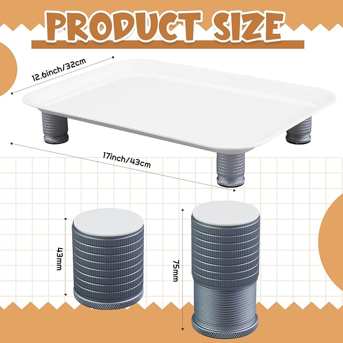 Marsui Ant Proof Pet Food Tray, Waterless Raised Cat Dog Bowl Stand with Adjustable Legs, No-Fill Physical Barrier for Indoor Feeding Station, Kitchen Sweets and Trash Area(43mm-75mm,White)