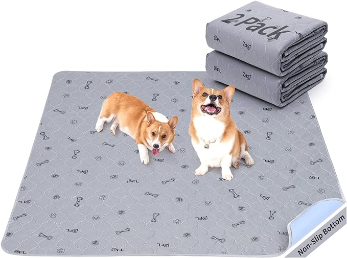 Washable Puppy Pads 2 Pack , 41x41 Reusable Pee Pads for Dogs | Absorbent Whelping Pads with Bone Print, Waterproof Dog Rug Non-Slip Protector for Housbreaking,Potty Training, Bed Couch