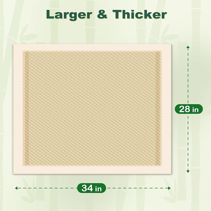 MIZOK Bamboo Dog Pee Pads Highly Absorbent No Leak Extra Large 28x34in 50Ct | Highly Absorbent Bamboo Pads Neutralize Odors Quickly and Leak Proof Bottoms Protect Your Floors for Potty Training