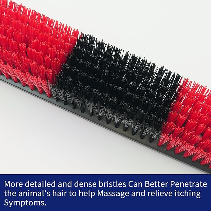 Livestock Scratch Brush With Spring Iron Holder，Animal Back Scratching Brush Including 4pcs goat brushes, 4 stands and accessories For Cow,Cattle,Sheep, Horses,Pigs，Massage Grooming Tool（Red）