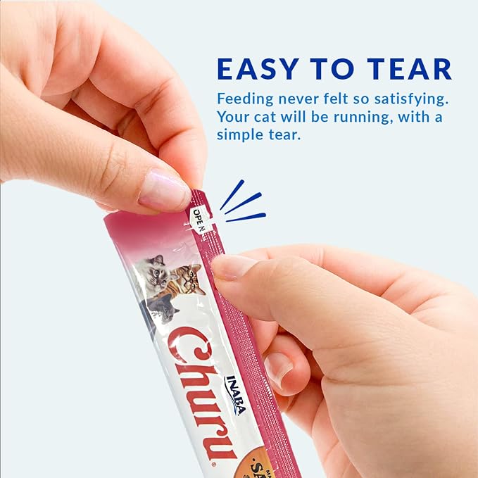 INABA Salmon Churu Cat Treats, Lickable, Squeezable Creamy Purée Cat Treat with Green Tea Extract & Taurine, 0.5 Ounces Each Tube, 60 Tubes, Salmon Variety Box