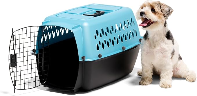 Petmate Fashion Vari Dog Kennel - Portable Crate for Pets 10-20 lbs - Airline-Friendly Pet Carrier - Durable Plastic Shell - For Home and Travel - Made in USA - 24 Inches - Light Blue | Airline friendly travel crate, durable plastic shell, secure carri...
