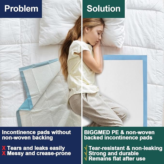 BIGGMED 100 Count Incontinence Bed Pads 40'' x 36'' Tear-Resistant | Disposable Underpads Heavy Duty Chucks Pads for Adults, Kids & Elderly | Protection Pads for Bed, Sofa, and Chair