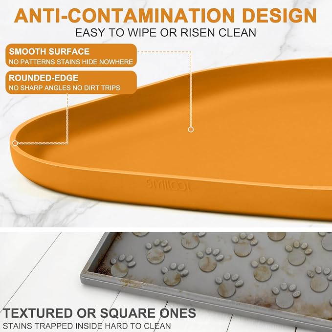 SMILOOL Waterproof Silicone Pet Food Mat with Raised Edge for Dog & Cat | 19" x 12" Non-Slip Pet Feeding Mats with Lip for Food & Water Bowl, Food Grade, Easy Cleaning, Orange
