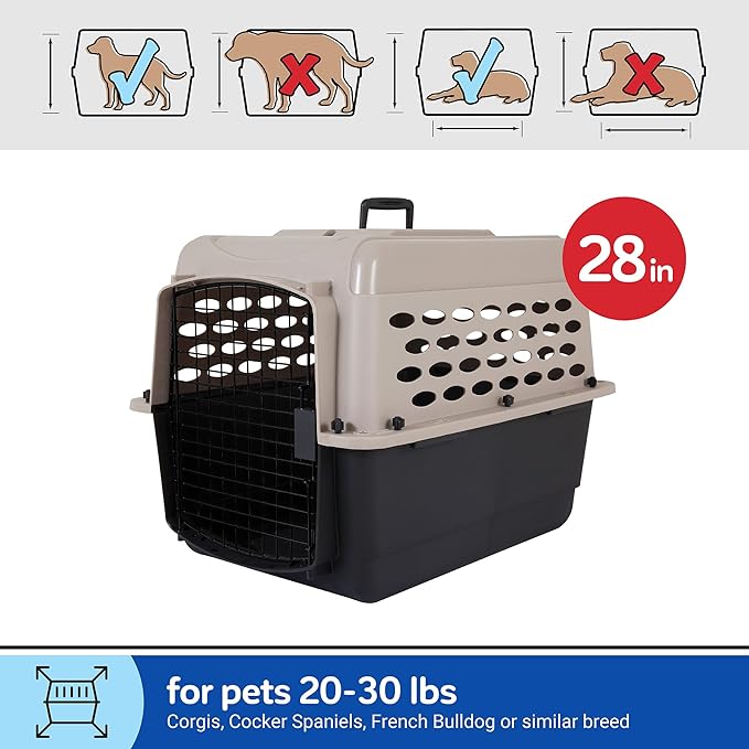 Petmate Vari Dog Kennel - Portable Dog Carriers & Crates for Medium Dogs, Airline-Friendly, Durable Plastic, Pet Carrier For Home and Travel, 28 Inches, Taupe and Black | Airline friendly pet carrier, durable plastic shell, great at home and on trips, ...