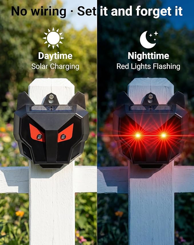 4 Pack Solar Nocturnal Animal Repeller with Red Flashing Lights, Humane Coyote Deterrent for Fox Raccoon Skunk Deer, Waterproof Predator Eyes Animal Deterrent for Chicken Coop & Garden