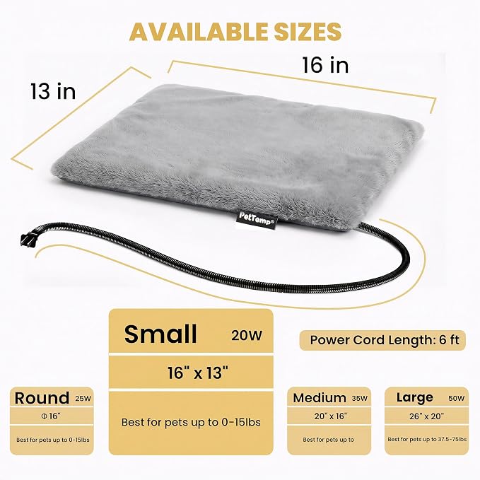 Pet Heating Pad for Cats Dogs Indoor & Sheltered Outdoor Waterproof Heated Cat Bed Heated Dog Bed Chew Resistant Cord Constant Temperature Gray 16 x 13 Inch