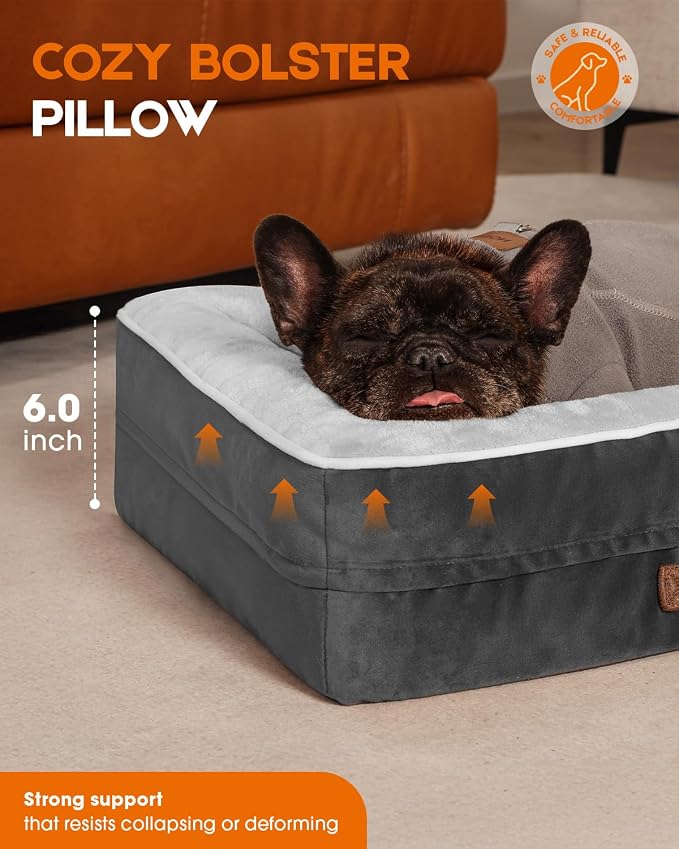 Upvilla Orthopedic Dog Bed, Four-Sided Small Dog Sofa, Washable Cover Gray | Removable Waterproof Dog Bed Cover, Egg-Crate Orthopedic Foam, Built-In Carry Handle, Indoor Small Pet Beds, Cat Beds