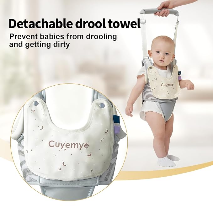 Baby Walking Harness - Handheld Toddler Walker Helper with Detachable Crotch, Adjustable Traction Strap, Breathable Fabric, Infant Walking Assistant Belt with for 9-24 Months (Grey)