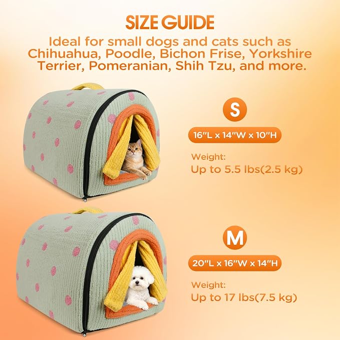 Dog House Indoor for Small Dogs, Green, S | 2-in-1 Enclosed Dog Bed with Cover Cave & Curtain, Dog Tent with Plush Washable Cushion, Inside Dog House for Pets