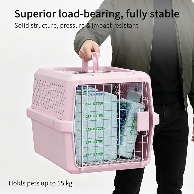 RIZZARI Pet Travel Carrier, 22" Hard Kennel for Cats & Small Dogs | Strong Wire Door,Comfortable Transport,Reliable Lock Design,Ventilated Side Panels,Lightweight Structure,Easy Daily Care