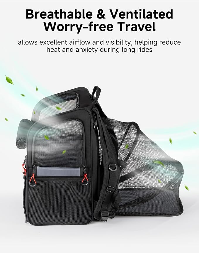 KEMIMOTO Expandable Motorcycle Dog Carrier for Small Dogs &Cat Under 17 lbs | Backpack with Anti-Escape Safety Leash, Foldable Pet Bag, Padded Shoulder Straps Fits for Touring Trike Camping, Daily use