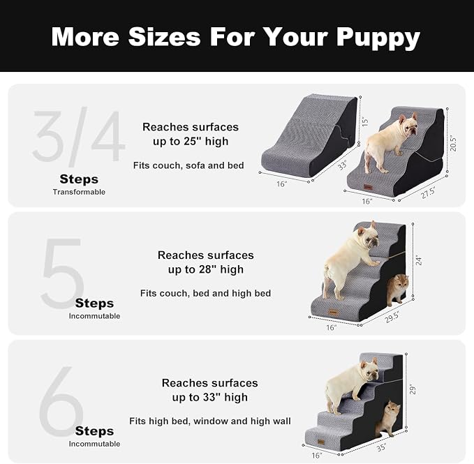 ZOMISIA Dog Ramp for High Beds with Tunnel, 29" H 6 Steps for Large Dog | Tunnel 2 in 1 with Zippers, Suitable for Short-Legged Dogs Get on Bed, Non-Slip Durable Dog Steps with High-Density Foam