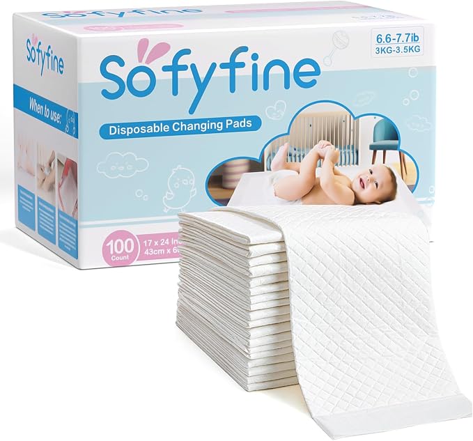 SOFYFINE 100 Count Disposable Changing Pads for Baby 17" x 24"Portable Changing Diaper Liners for Mess Free Travel, Leakproof Incontinence Bed Pads,Waterproof Table Protector Mat, Toddler Pee Pads | Portable Changing Diaper Liners for Mess Free Travel,...