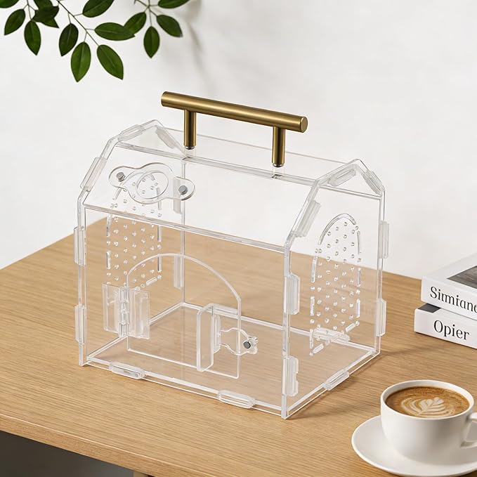 5.9" x 4.7" x 5.5" Acrylic Jumping Spider & Tarantula Enclosure – Transparent Insect Terrarium with Handle & Magnetic Door for Reptiles, Amphibians & Spiders