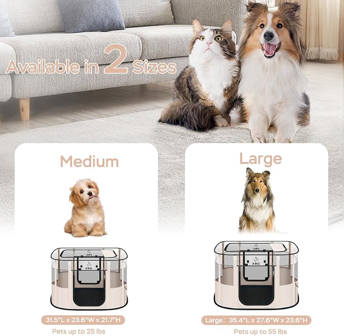 XRG Foldable Dog Playpen with pad，Indoor Cat Kennel L(35.4"x27.6"x23.6") | Portable Dog Crates with Upgrade Breathable Mesh，Sturdy Cat cage Indoor & Outdoor for Rabbit or Small Animals,Beige