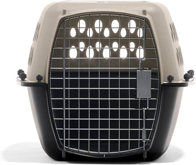 Petmate Vari Dog Kennel Portable Carriers & Crates for Smaller Dogs or Puppies and Pets 10 to 20 lbs, Airline-Friendly Plastic Pet Carrier Home and Travel, 24" Long, Taupe & Black, 24” x 16.7” x 14.5” | Airline friendly pet carrier, durable plastic she...