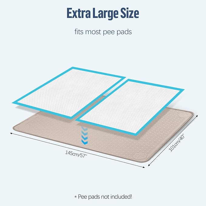 Pee Pad Holder for Dogs 57''x40'' Silicone Puppy Pee Pad Tray, Khaki | Extra Large Dog Potty Tray Leak-Proof, High Edge, No Spill Training Pads for Floor Protection, No Pee Pads
