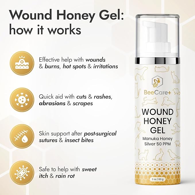 Hot Spot Treatment for Dogs and Cats – 2-Pack Supply for Scratches, Bites and Dog Wound Care – Gel for All Pets with Manuka Honey and Colloidal Silver 50 PPM – 2 oz x 2 Tube