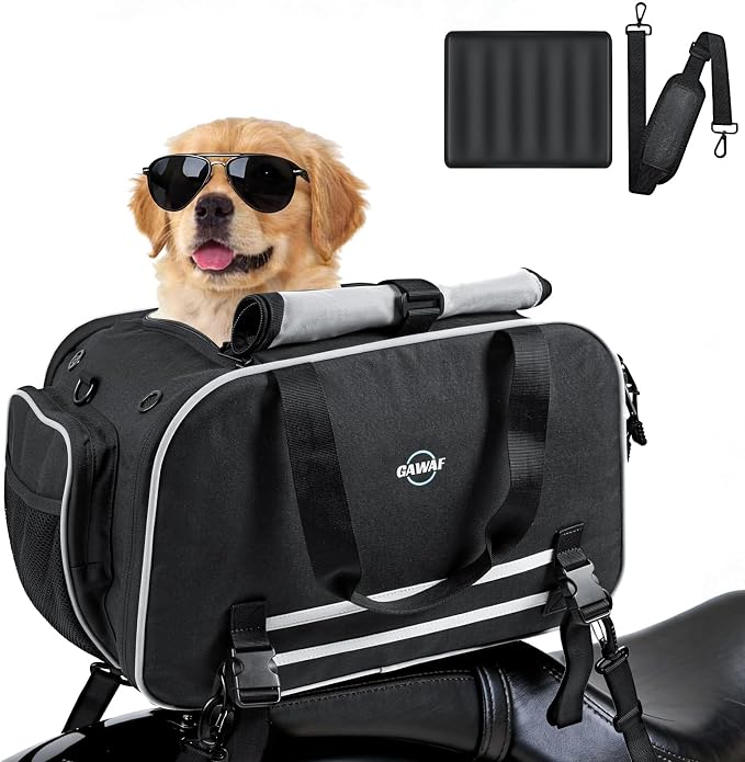 Motorcycle Dog Carrier, Expandable Airline Approved Pet Carrier with Stable Frame, Collapsible Soft-Sided Travel Puppy Shoulder Bag for Small Cats and Dogs Under 17 lbs