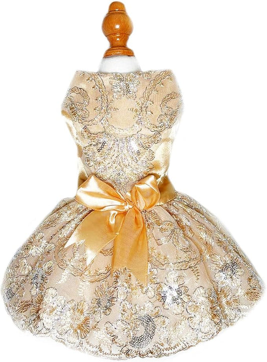 Lolita Luxury Dog Princess Dress for Small Dogs Girls,Embroidered Sweet Pet Clothes Wedding Birthday Party Puppy Dresses,Cat Apparel Accessories Costumes Outfit Skirt（Large）